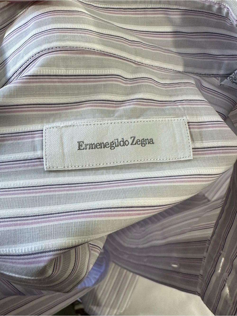 Ermenegildo Zegna Striped Dress Shirt in Beige with Pink & Gray Stripes